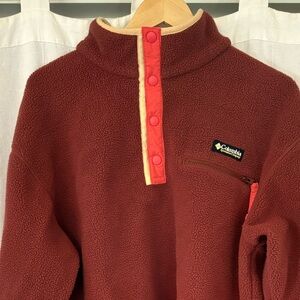 Columbia Fire Side Sherpa Fleece 1/2 Snap Pullover Maroon Cropped Size L